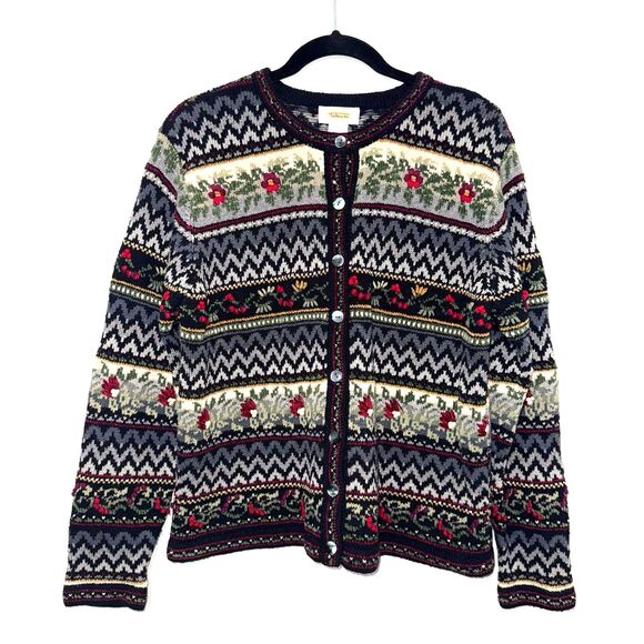 VTG Talbots 3D Knit Cardigan Sweater Cottagecore - M - Picture 1 of 8